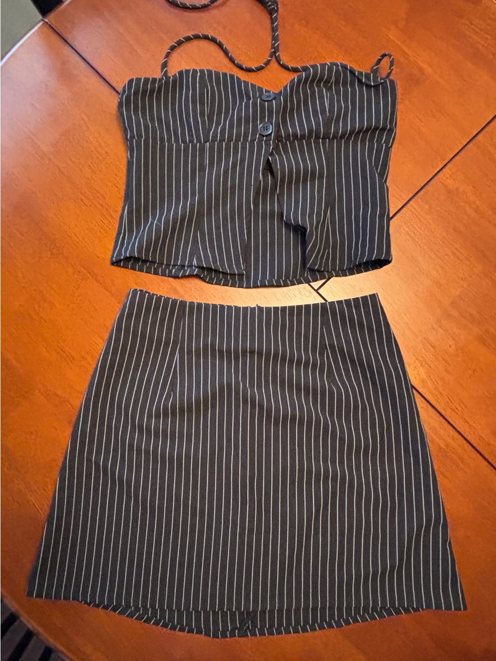 Princess Polly Black Pinstripe Two-Piece Skirt Set